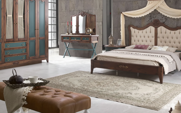 Bed, Wardrobe, Bedside table, Dresser